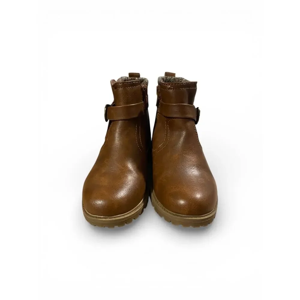 Wonder Nation Girls Ankle Booties 13 Brown Buckle Lined Inner Side Zipper
